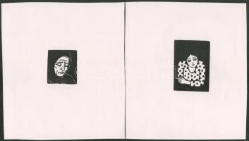 Iván Szilárd (1912-1988), 2 db grafika: Lány portré és kendős asszony. Fametszet, papír. Jelzés nélkül. 6,5x4,5 és 4,5x4 cm