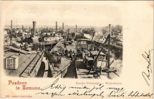 1898 (Vorläufer) Zimony, Semlin, Zemun; Zimsko pristaniste / Winterhafen / winter port, steamships (fl)