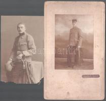 cca 1916 Katonaportrék (szablyával, kitüntetéssel ill. szalagsávokkal), 2 db keményhátú fotó, az egyik Büdy Gyula miskolci fényképész műterméből, foltos, kissé sérült kartonon, a másik körbevágva, szélén sérülésekkel, törésnyommal, 26x16 cm és 18x11 cm