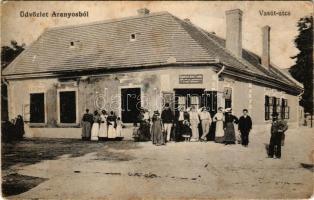 Csallóközaranyos, Aranyos, Zlatná na Ostrove; Vasút utca, Ehrenthal Mór üzlete és italmérése / shop and inn of Ehrenthal (Rb)