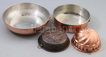 4 darab réz kuglóf forma / sütőforma, d: 20 cm alatt
