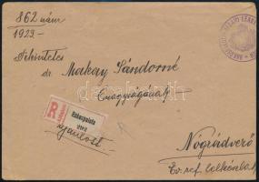 1922 Ajánlott levél 3 db Hivatalos bélyeggel