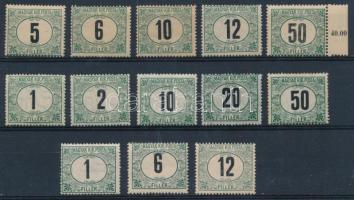 1905-1914 13 db portó bélyeg, 3 klf sorból