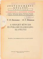 N. D. Durmanov - A. F. Kleinman: A szovjet bűnvádi és polgári eljárásjog alapelvei. Ford.: Csánk Béla. Jogtudományi Közlöny könyvtára. Tanulmányok a szovjetjog köréből. Bp., 1949, Hírlap-, Szaklap- és Könyvkiadó R.T., 80 p. Egyetlen magyar kiadás. Kiadói papírkötés, sérült borítóval és gerinccel, intézményi bélyegzőkkel.