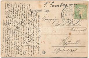 1910 Tőketerebes, Tőke-Terebes, Trebisov; Állomási park, vasutasok / park by the railway station, ra...