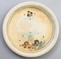 Szilágyi jelzéssel mázas kerámia dísztál, hibátlan, d: 17 cm