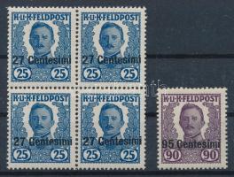 K.u.k. Feldpost Olaszország 1918 2 érték, egyik négyestömbben (25.000)