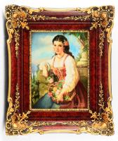 László Katalin (-): Mosoly. Olaj, fatábla. Jelezve jobbra lent. 24x18 cm. Dekoratív fakeretben.