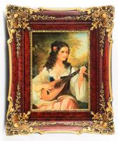 László Katalin (-): Zenélő. Olaj, fatábla. Jelezve jobbra lent. 24x18 cm. Dekoratív fakeretben.