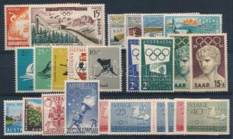 1956 Téli és Nyári olimpia bélyegek, kis tétel stecklapon 26 db bélyeg