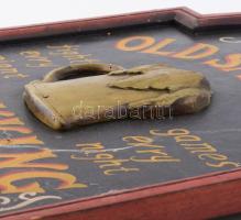 Fa kocsmai berendezési falidísz, kopással, 60x40 cm