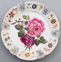 cca 1880, Kézzel festett dísztányér, alján lekopott felirattal, d: 20,5 cm