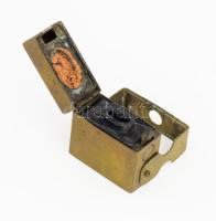 Üveg betétes bronz illatszer- vagy tintatartó, 4x4 cm