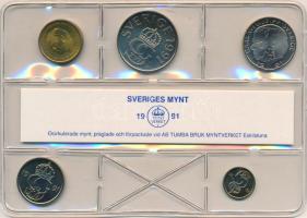 Svédország 1991. 10ö - 10K (5xklf) forgalmi sor fóliatokban T:UNC patina Sweden 1991. 10 Öre - 10 Kronor (5xdiff) coin set in foil case C:UNC patina