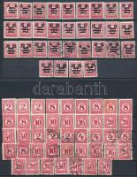 1929-1931 43 db 1Pengő-fillér portó bélyeg + 31 db Kisegítő portó bélyeg + 1938 Szent István 19 db blokkból kitépett bélyeg 3 db stecklapon