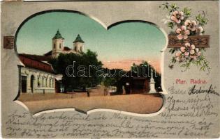 1906 Máriaradna, Radna (Lippa, Lipova); Fő tér, kegytemplom / main square, pilgrimage church. Floral (EK)