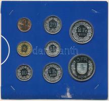 Svájc 1975-2009. 1r-5Fr (8xklf) forgalmi összeállítás karton tokban T:UNC,AU Switzerland 1975-2009. 1 Rappen - 5 Francs (8xdiff) coin set in cardboard case C:UNC,AU