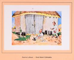 Hosszúpihenő... Karikatúrák a katonaéletről. Rajzolta: Szabó Károly. 94 tábla, 6 db hiányzik. Viselt...