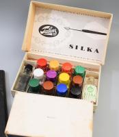 Doboznyi festő, restaurátor tétel, selyemfesték készlet, kínai tus szett, tusreszelő tál, keverőtálk...