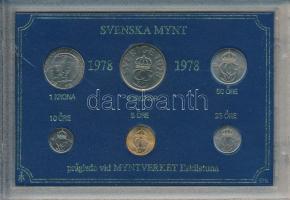 Svédország 1978. 5ö - 5K (6xklf) forgalmi sor műanyag tokban T:UNC műanyag tokon repedés Sweden 1978. 5 Öre - 5 Kronor (6xdiff) coin set in plastic case C:UNC cracked plastic case