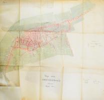 ca 1890 Pápa város csatornázásának helyszínrajza. Nagy méretű, kézzel rajzolt térkép. 110x140 cm + Pápa vízgyűjtő területek térképe. 110x70 cm