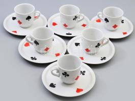 Zsolnay francia kártya mintás 6 darab csésze alátéttel. Jelzett, hibátlan, d: 14 cm