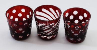 3 darabos bíborpácolt kristály mécsestartó szett, hibátlan, m: 8,5 cm