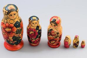 6 darab matrjoska baba, m: 18 cm alatt