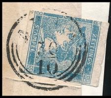 1853 Kék Merkúr Hírlapbélyeg újvidéki szerb újságon