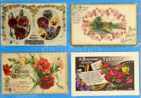 95 db RÉGI üdvözlőlap modern albumban / 95 pre-1945 greeting art postcards in a modern album