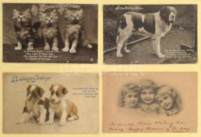 95 db RÉGI üdvözlőlap modern albumban / 95 pre-1945 greeting art postcards in a modern album