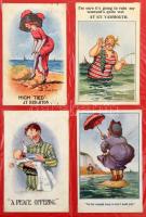 150 db RÉGI motívum képeslap gyűrűs mappában: közte humor / 150 pre-1945 motive postcards in a modern album, with humour