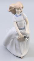 Nadal spanyol porcelán lány kutyával figura, jelzett, hibátlan, m: 23,5 cm