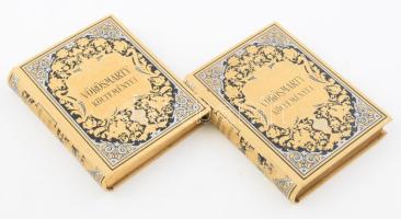 Vörösmarty Mihály költeményei,2 kötet: Vörösmarty lyrai költeményei I-II. Rendezte: Gyulai Pál. Bp., (cca 1885-1890), Méhner Vilmos. Kiadói dekoratív, aranyozott, festett egészvászon-kötés, aranyozott lapélekkel, az első előzéklapok fele letépve, egyébként szép állapotban