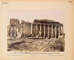 ca 1900 Félix Bonfils (1831-1885): Szíria Baalbek Jupiter templom kétoldalas fotó.. Cholnoky Jenő földrajztudós és utazó által feliratozott zselatinos ezüst nagyítású fotó saját útjáról kartonon. Teljes méret 38x30 cm /  ca 1900 Félix Bonfils (1831-1885): Syria Baalbek Jupiter Temple double-sided photo.. Gelatin silver enlargement photo on cardboard, inscribed by geographer and traveler Jenő Cholnoky. Total size 38x30 cm /