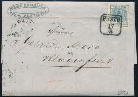 1854 9kr HP III regiszterhajtással levélen "PESTH" - Klagenfurt, 1854 9kr HP III on cover "PESTH" - Klagenfurt