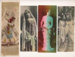 Hölgyek, 4 db érdekes alakú üdvözlőlap 1906-ban Munkácsról Husztra feladva