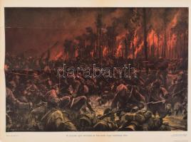 1914 A németek támadása az Yser-menti angol hadállások ellene, az Athenaeum színnyomása, hajtott, szakadásokkal, 38×32 cm