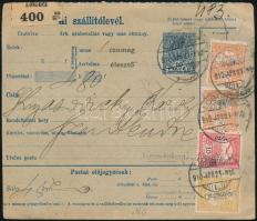 1910 Csomagszállító Losoncról W. H. (Wohl Hermann élesztő és szeszgyár) céglyukasztással Szentendrére