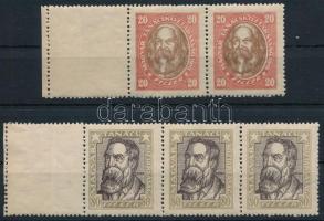 1919 Magyar Tanácsköztársasági arcképek 20f pár és 80f hármascsík bal oldali üres mezőkkel, álló vízjellel (129.000)