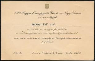 1948 Meghívó az 1848-49-es szabadságharc 100 éves évfordulója alkalmából rendezett országházbeli fogadásra