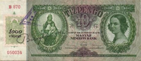 1936. 10P + 1941. 20P mindkettő adópengő bélyeggel + "MNB Debreceni Fiókintézet" bélyegzőv...