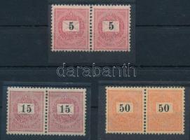 1889 5kr, 15kr és 50kr párok, ritkák! (5kr és 50kr gumihiba / gum disturbance)