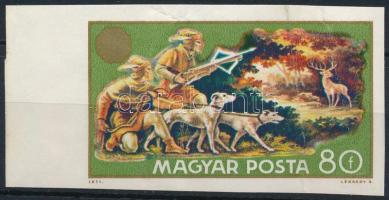 1971 Vadászati világkiállítás 80f ívszéli vágott bélyeg fekete színnyomat nélkül (hajtott, gyűrődések / folded, creases)
