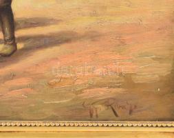 Gy. Riba János (1905-1973): Tere-fere. Olaj, vászon, jelezve jobbra lent, dekoratív fakeretben. 40x5...