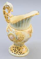 Zsolnay áttört mintás keleties kancsóváza. cca 1880, magastüzű mázakkal fedett finomfajansz, jelzett, hibátlan, m: 20,5 cm