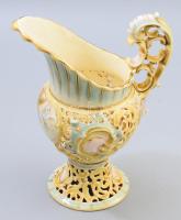 Zsolnay áttört mintás keleties kancsóváza. cca 1880, magastüzű mázakkal fedett finomfajansz, jelzett...