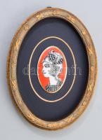 Szász Endre porcelánkép, dekoratív keretben, 6x4 cm, 16x12 cm