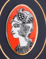 Szász Endre porcelánkép, dekoratív keretben, 6x4 cm, 16x12 cm