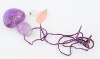 4 darab ásvány asztaldísz és medál, rózsakvarc, ametiszt, opalit. h: 5 cm alatt